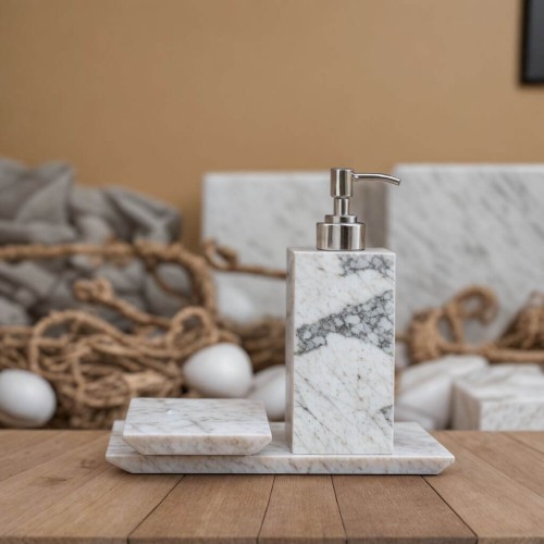 Label White Marble Bathroom Set of 3